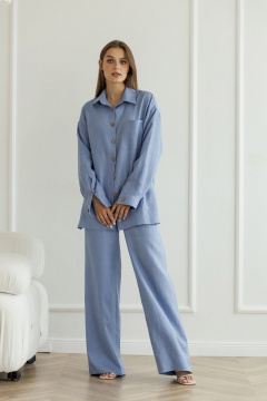 Голубая рубашка из льна с карманами и шлицей Atelero 1057 голубой - фото 5