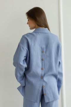 Голубая рубашка из льна с карманами и шлицей Atelero 1057 голубой - фото 4