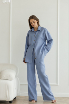 Голубая рубашка из льна с карманами и шлицей Atelero 1057 голубой - фото 1