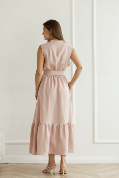 Летнее леняное платье с резинкой и длинной юбкой с воланом Atelero 1068 пудра - фото 2
