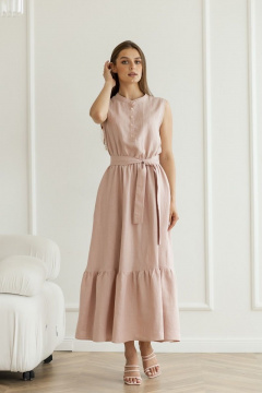 Летнее леняное платье с резинкой и длинной юбкой с воланом Atelero 1068 пудра - фото 1