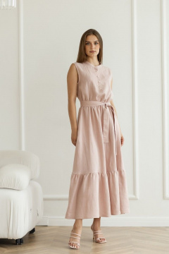 Летнее леняное платье с резинкой и длинной юбкой с воланом Atelero 1068 пудра - фото 3