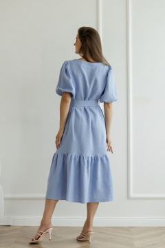 Летнее леняное платье с пышными рукавами и глубоким вырезом Atelero 1069 голубой - фото 2