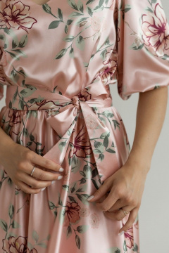 Летнее атласное шелковое платье с поясом и полусолнцем юбкой Atelero 1070 цветное - фото 5