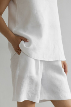 Летний леновый костюм топ и шорты с глубоким вырезом Atelero 1073 белый - фото 4