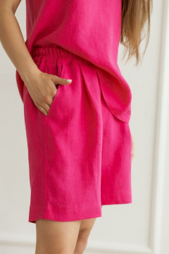 Летний леновый костюм топ и шорты на резинке Atelero 1073 фуксия - фото 5