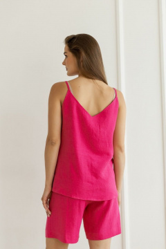 Летний леновый костюм топ и шорты на резинке Atelero 1073 фуксия - фото 4
