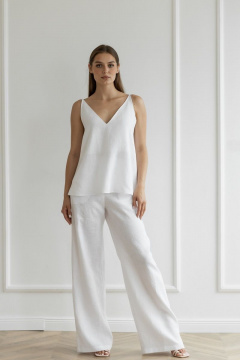 Белый костюм из льна с брюками и топом на резинке Atelero 1079 белый - фото 1