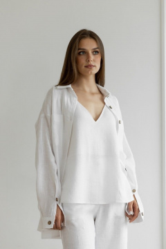 Полный белый летний костюм из льна с рубашкой и топом Atelero 1078 белый - фото 5