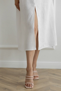 Платье из льна с разрезом и вырезом на бретелях Atelero 1076 белый - фото 4