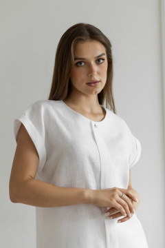 Леновый костюм из брюк и блузы с разрезами Atelero 1075 белый - фото 5