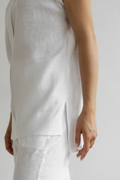 Леновый костюм из брюк и блузы с разрезами Atelero 1075 белый - фото 4