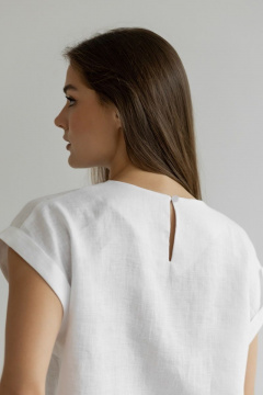 Леновый костюм из брюк и блузы с разрезами Atelero 1075 белый - фото 3