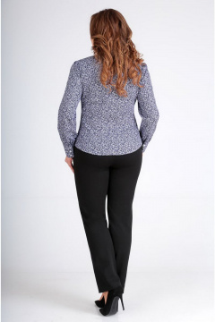 Блуза приталенного силуэта с кружевом и рюшей Таир-Гранд 62179 серо-голубой - фото 4