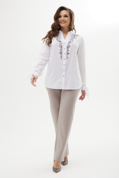 Блуза прямого силуэта из текстиля с флоком и фигурным низом MALI 623-044 белый - фото 4