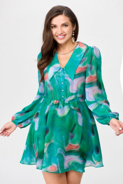 Платье шифон Х образного силуэта с застежкой и декоративной подкладкой Abbi 1016 бирюза - фото 5