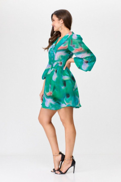 Платье шифон Х образного силуэта с застежкой и декоративной подкладкой Abbi 1016 бирюза - фото 4