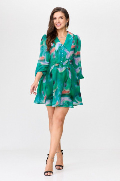 Платье шифон Х образного силуэта с застежкой и декоративной подкладкой Abbi 1016 бирюза - фото 3