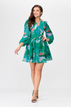 Платье шифон Х образного силуэта с застежкой и декоративной подкладкой Abbi 1016 бирюза - фото 1