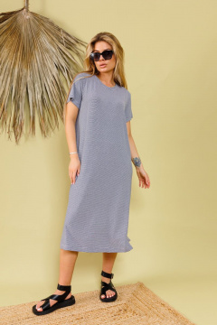 Платье из вискозы с разрезами и свободным стилем NikVa 364-2 полосы - фото 1