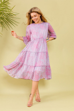 Платье А-силуэта из шифона с резинкой по линии талии NikVa 366-2д фуксия-пепел - фото 1