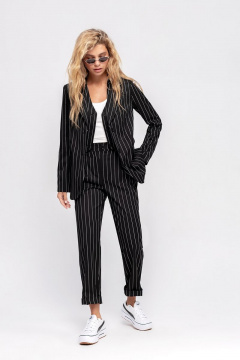 Тройка: жакет, жилет и брюки со складками из текстиля PiRS 4690 черный - фото 2