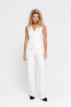 Летние белые брюки-палаццо из льна с высокой посадкой и карманами PiRS 4705 белый - фото 3