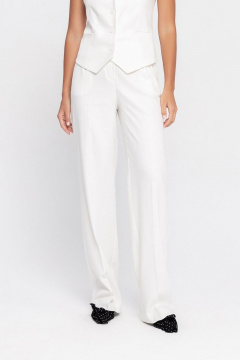 Летние белые брюки-палаццо из льна с высокой посадкой и карманами PiRS 4705 белый - фото 1