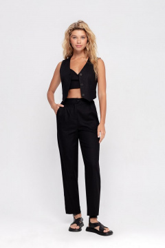 Летние черные брюки со складками из льна с эластичным поясом PiRS 4710 черный - фото 1