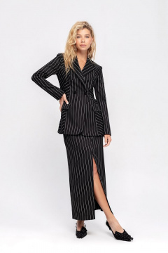 Костюм-двойка из в полоску из текстиля и приталенной юбкой PiRS 4731 черный - фото 1