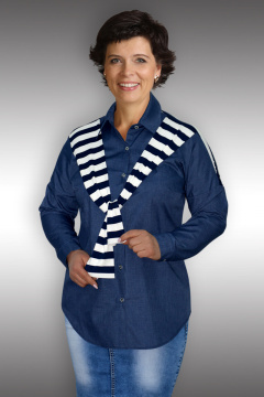 Джинсовая рубашка свободного кроя с накинутой кофтой Таир-Гранд 62260 джинс - фото 1