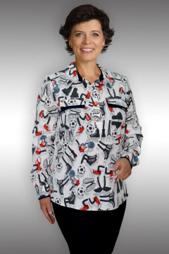 Удлиненная вискозная блуза с воротником стойка и декоративным шнуром Таир-Гранд 62221 футбол-син.отд. - фото 1