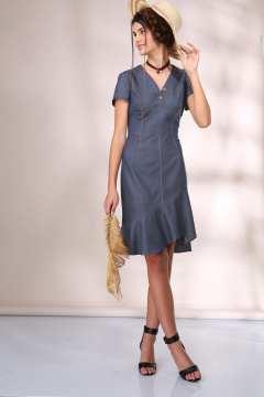 Джинсовое платье с фигурной кокеткой и асимметричным воланом Golden Valley 4364 светло-синий - фото 1