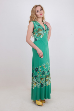 Платье с сборкой и завышенной линией талии из трикотажа Mita КМ362 зеленый - фото 1