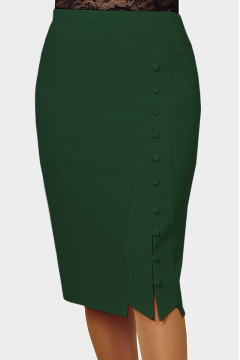 Деловая юбка из текстиля с шлицей и застежкой Klever 382 изумруд - фото 1