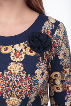 Теплое трикотажное платье с карманами и съемным поясом Anelli 107 сине-желтый - фото 3