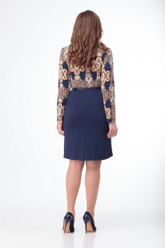 Теплое трикотажное платье с карманами и съемным поясом Anelli 107 сине-желтый - фото 4