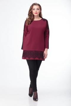 Красная свободная трикотажная блузка с круглым вырезом Anelli 428 вишня - фото 1