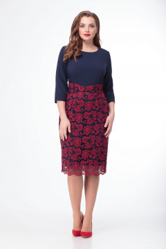 Платье из эко-кожи с поясом, приталенное и на подкладке Anelli 553 синий - фото 2