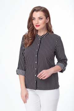 Белая и черная блузка из текстиля с длинным рукавом для офиса Anelli 661 черный - фото 2