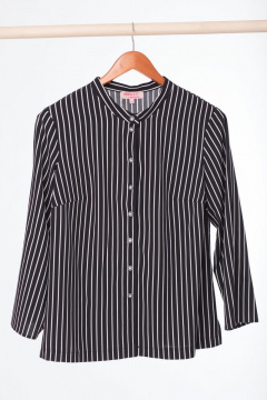 Белая и черная блузка из текстиля с длинным рукавом для офиса Anelli 661 черный - фото 5