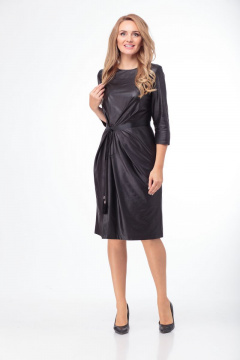 Черное платье из экокожи с ремешком и приталенным силуэтом Anelli 785 черный_экокожа - фото 2