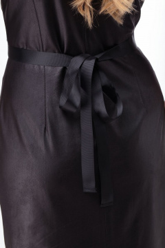 Черное платье из экокожи с ремешком и приталенным силуэтом Anelli 785 черный_экокожа - фото 4