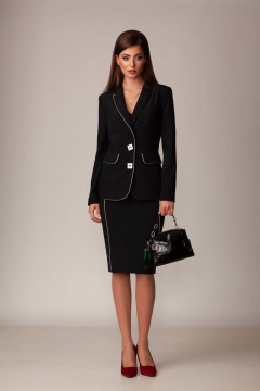 Деловой костюм: приталенный жакет с прорезными карманами и юбка с металлизированным кантом Rosheli 556 - фото 1
