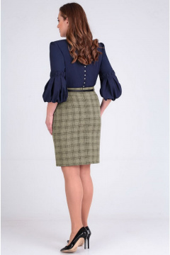 Деловая юбка в клетку из текстиля с кружевными вставками Таир-Гранд 6011 кофе-крупная_клетка - фото 3