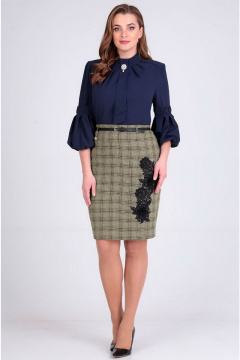 Деловая юбка в клетку из текстиля с кружевными вставками Таир-Гранд 6011 кофе-крупная_клетка - фото 4