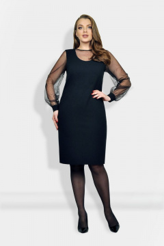 Демисезонное нарядное платье из сетки с выточками и шлицей Fortuna ШЖ 650К черный - фото 1