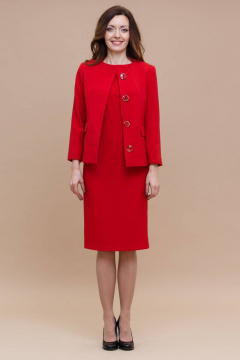 Костюм жакет и приталенное платье классического кроя Domna 16056 красный(164) - фото 2