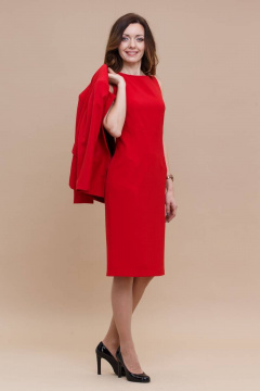 Костюм жакет и приталенное платье классического кроя Domna 16056 красный(164) - фото 4