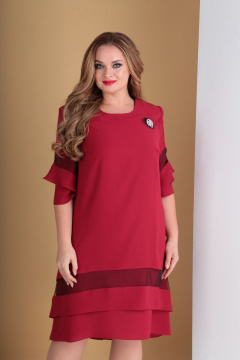 Платье нарядное А-силуэта с сеткой и воланом Tensi 279 вишня - фото 2